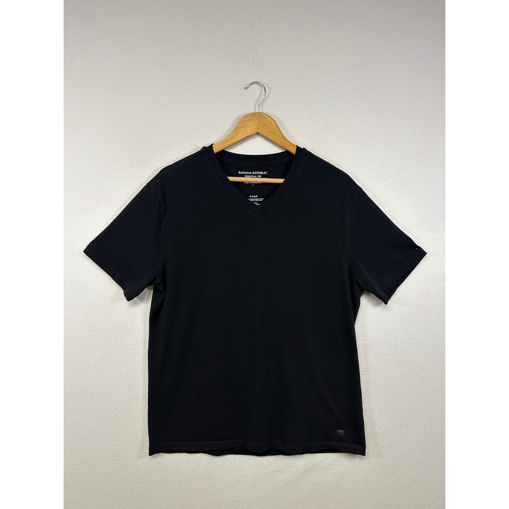 Minimalist Banana Republic Mens Large Black Essential V-Neck Stretch Tee‎ Shirt